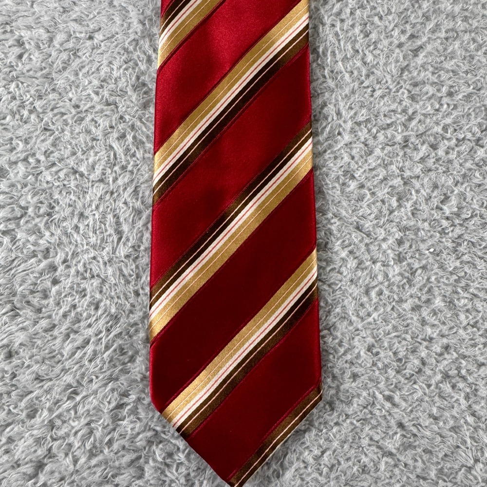 Brioni Mens Silk Necktie Red Gold White Striped Satin Formal Business Accessory